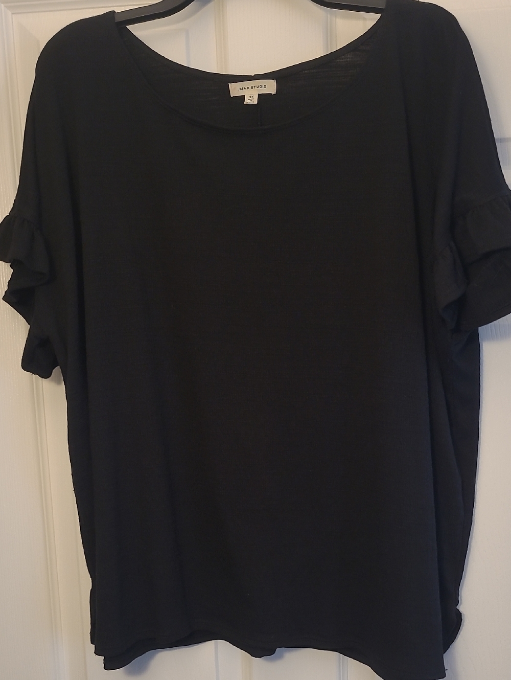 Max Studio Black Short Sleeve Ruffle Tee